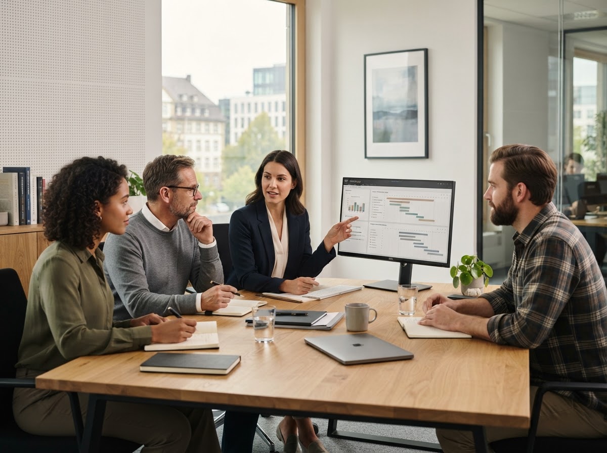 Ralvuna Sorevik Analystenteam bei der Auswertung von Marktdaten am Bildschirm